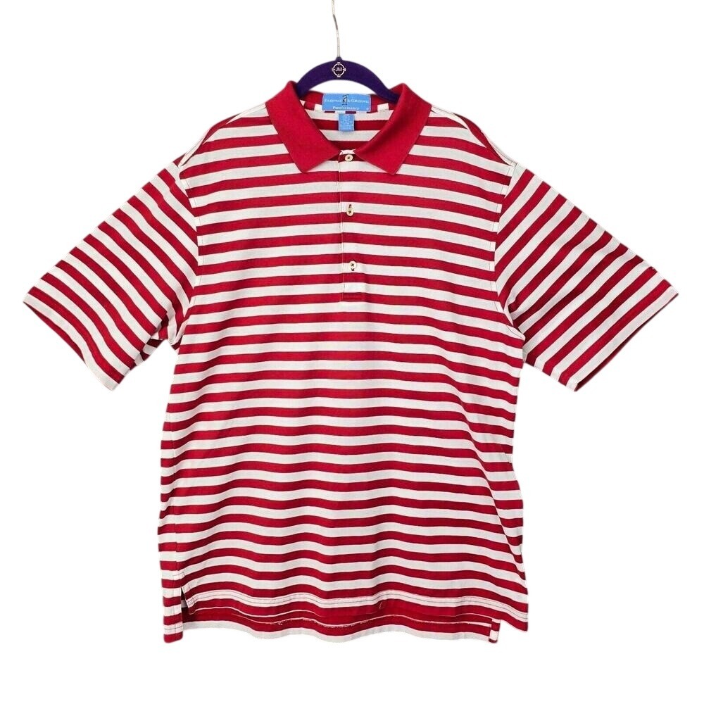 Fairway & Greene Golf Polo Shirt Men Medium Red White Striped Performance Casual